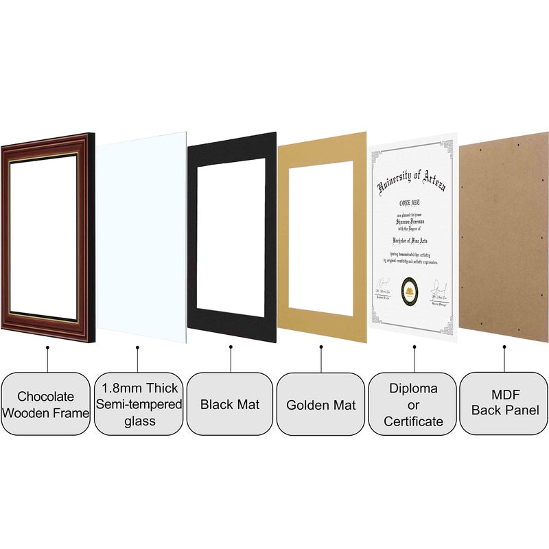 CORE ART Diploma Frame, 8.5x11 Inch with Double Mat or 11x14 Inch Without Mat Display for Document Frame, Natural Solid Wood Certificate Frame with Golden Rim, Semi-Tempered Glass Panel. - Image 5